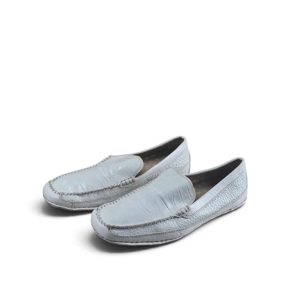 Stacy Adams Loafers Mens 9.5 White Excellent Croc Embossed Leather Driving Shoes - Picture 1 of 7